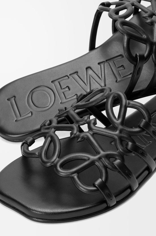 26FW 로에베 페탈 애너그램 소프트 카프스킨 슬라이드 LPEA465X06 1100 BLACK - LOEWE