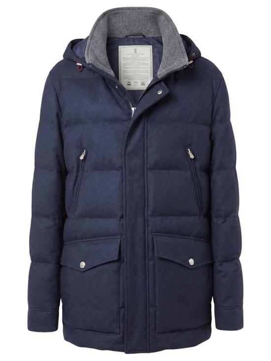 26FW 브루넬로 쿠치넬리 본디드 울 플란넬 탈부착 후드 다운 자켓 MM4701823 CYG13 BLU PIOMBO
