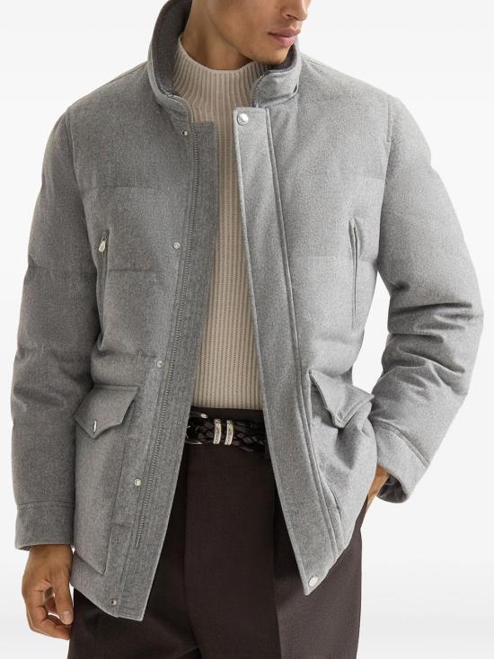 26FW 브루넬로 쿠치넬리 본디드 울 플란넬 탈부착 후드 다운 자켓 MM4701823 CF427 GRIGIO CHIARO PIOMBO - BRUNELLO CUCINELLI