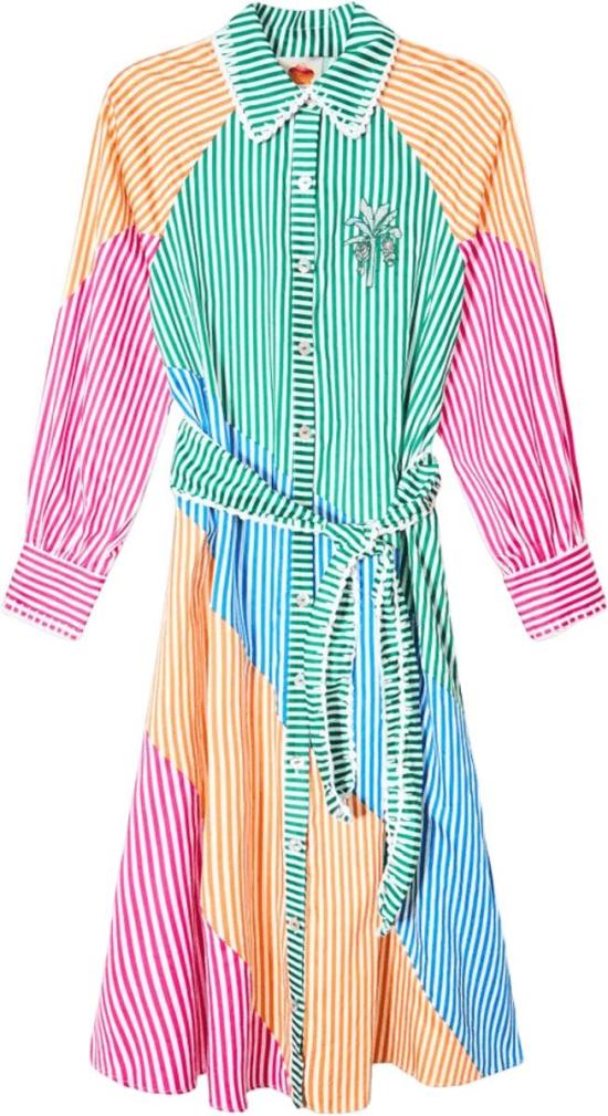 26FW 팜 리오 롱 원피스 FARMRIO355810L0022CUTWORKSTRIPESLONGSLEEVECHEMISEMIDIDRESSMIDIDRESSESMULTICOLOR DIVERS