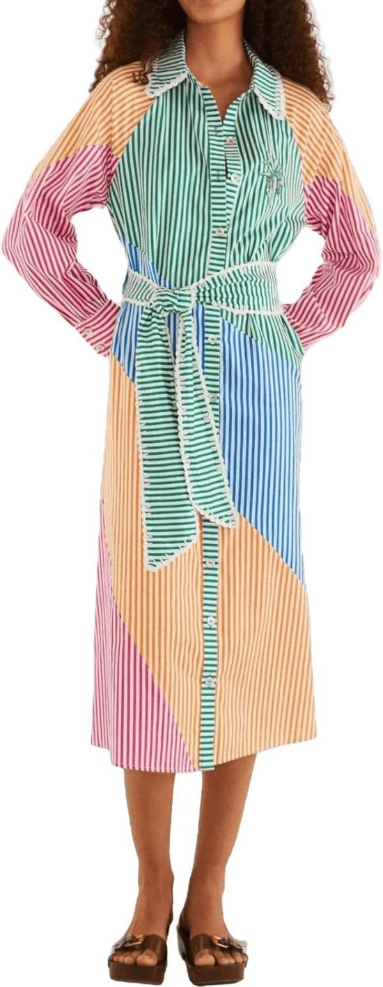 26FW 팜 리오 롱 원피스 FARMRIO355810L0022CUTWORKSTRIPESLONGSLEEVECHEMISEMIDIDRESSMIDIDRESSESMULTICOLOR DIVERS - FARM RIO