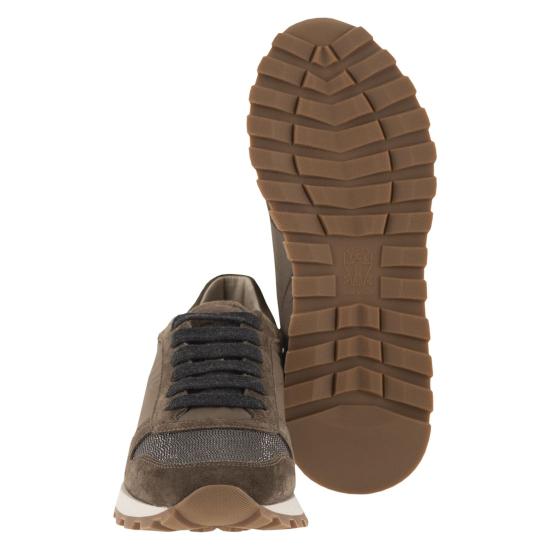 26FW 브루넬로 쿠치넬리 프레셔스 토 스웨이드 & 테크노 패브릭 러닝 스니커즈 MZSFG1960 BROWN - BRUNELLO CUCINELLI