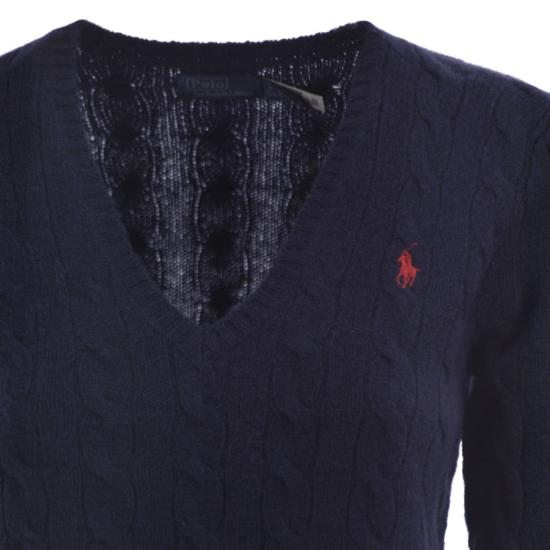 26FW 폴로 랄프로렌 포니 로고 자수 케이블 니트 v넥 스웨터 211971866 NAVY - POLO RALPH LAUREN