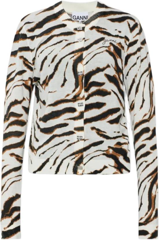 26FW 가니 니트웨어 GANNIA1160011135SHEERPRINTEDCOTTONCARDIGANCARDIGANSOFFWHITEDESSIN