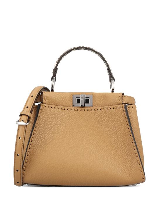 26FW 펜디 미니 피카부 220 핸드 스티칭 탑스티치 헤이즐넛 셀러리아 백 8BN244AYB3 F1X85 BROWN