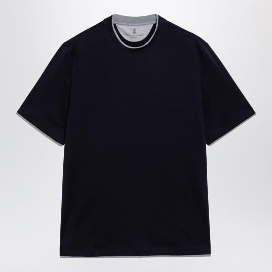 26FW 브루넬로 쿠치넬리 자수 로고 티셔츠 M0B137427CO Blue