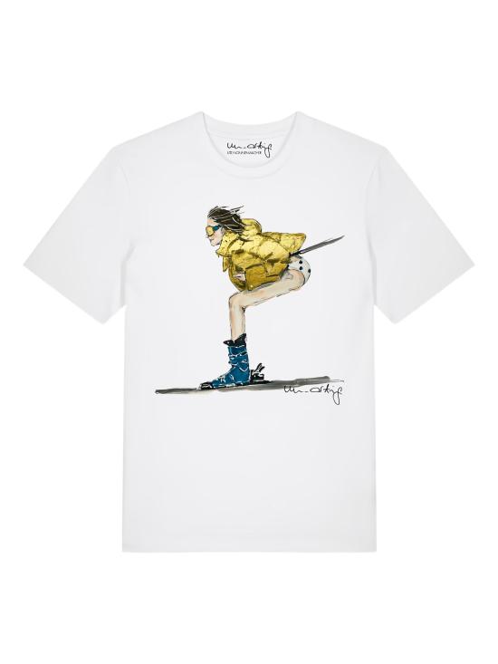26SS UN-ARTIG 반팔 티셔츠 W25412201 WEISS PRINT MIT GLITZEREFFEKT