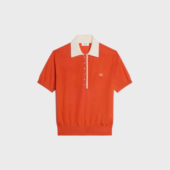 26FW 셀린느 폴로 티셔츠 RY0LZ0W27 20OW ORANGEWHITE 20OW ORANGE WHITE