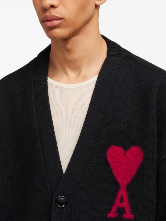 26SS 아미 빅하트 로고 가디건 BFUKC006018 009 BLACK RED - AMI