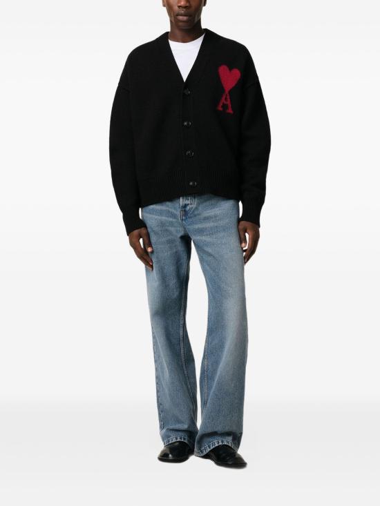 26SS 아미 빅하트 로고 가디건 BFUKC006018 009 BLACK RED - AMI