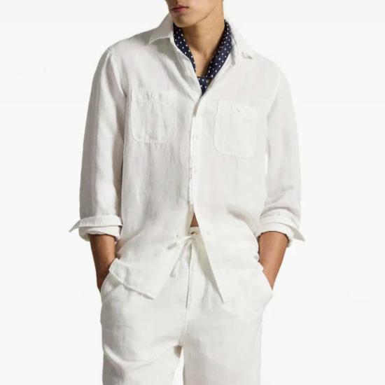  폴로 랄프로렌 긴팔 셔츠 폴로 랄프 로렌 클래식 핏 린넨 실크 워크 화이트 - POLO RALPH LAUREN