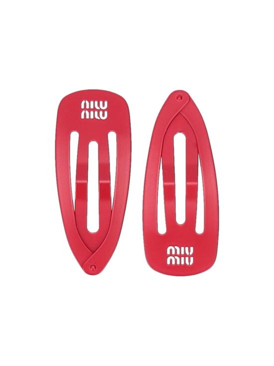 26FW 미우미우 로고 메탈 헤어 핀 5IF290 2DTU F0011 RED DOM