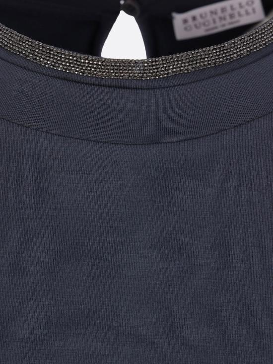 26FW 브루넬로 쿠치넬리 콘트라스트 트림 코튼 티셔츠 M0T18BD200 C3186 BLUE - BRUNELLO CUCINELLI