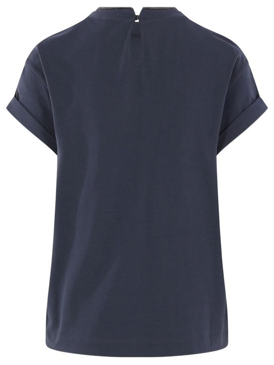 26FW 브루넬로 쿠치넬리 콘트라스트 트림 코튼 티셔츠 M0T18BD200 C3186 BLUE - BRUNELLO CUCINELLI