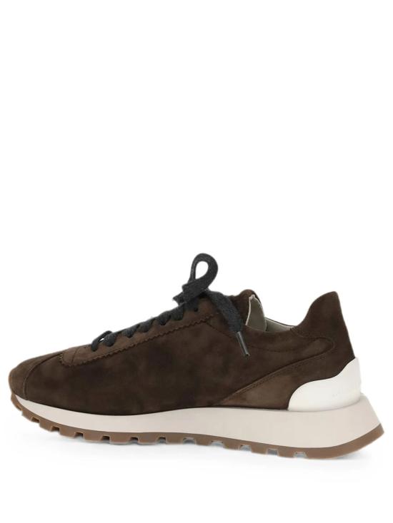 26FW 브루넬로 쿠치넬리 샤이니 탭 디테일 스웨이드 러닝 스니커즈 MZSFG2110 C9885 BROWN - BRUNELLO CUCINELLI