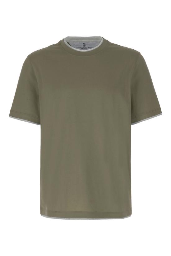 26FW 브루넬로 쿠치넬리 자수 로고 티셔츠 M0B137427 CAE09 MILITARY GREEN