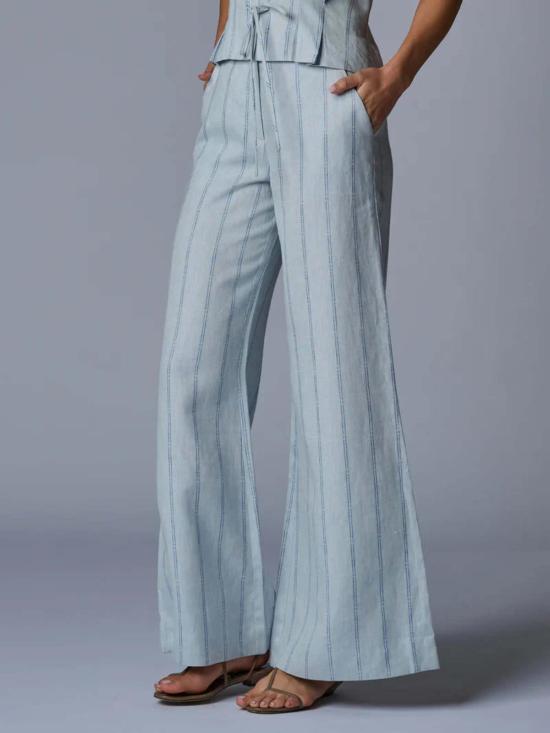  헤브론 크롭 팬츠 카프리 팬츠 블루 스트라이프