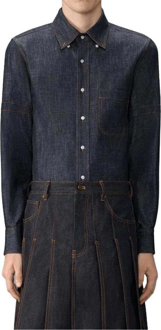 26FW 톰브라운 긴팔 셔츠 THOMBROWNEMWL435SF1105415RWBINNERCUFFSTRAIGHTFITDENIMSHIRTLONGSLEEVESHIRTSNAVY - THOM BROWNE