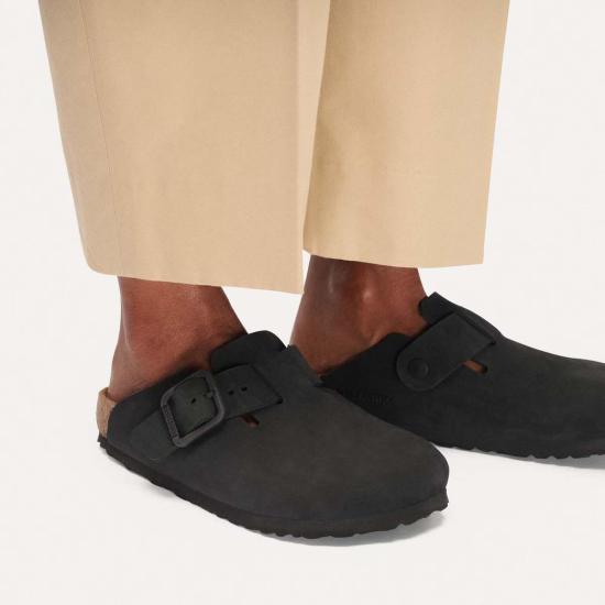  버켄스탁 뮬/슬리퍼 보스턴 와이어 버클 누벅 가죽 레귤러 클로그 - BIRKENSTOCK