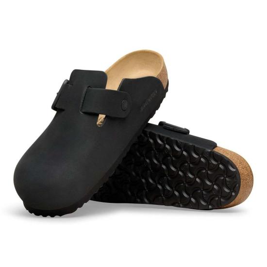  버켄스탁 뮬/슬리퍼 보스턴 와이어 버클 누벅 가죽 레귤러 클로그 - BIRKENSTOCK