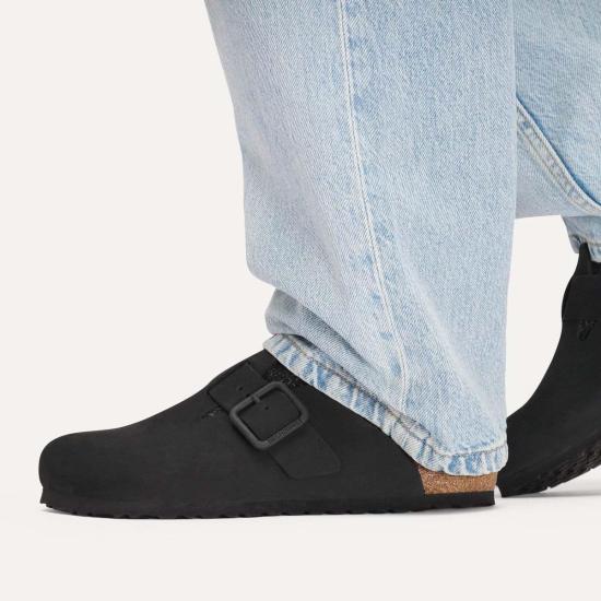  버켄스탁 뮬/슬리퍼 보스턴 와이어 버클 누벅 가죽 레귤러 클로그 - BIRKENSTOCK