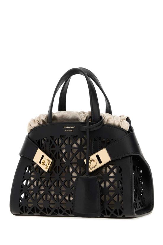  살바토레 페라가모 토트백 페라가모 블랙 가죽 미니 허그 핸드백 - SALVATORE FERRAGAMO