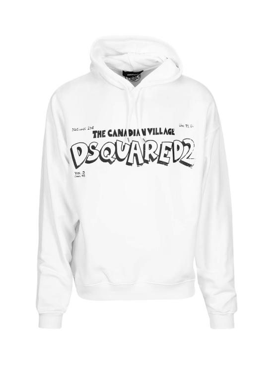  디스퀘어드2 후드 티셔츠 Dsquared2 캐나디안 빌리지 로고 오버사이즈 후드티 화이트 - DSQUARED2