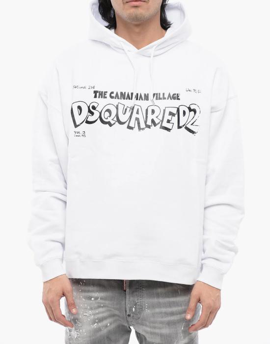  디스퀘어드2 후드 티셔츠 Dsquared2 캐나디안 빌리지 로고 오버사이즈 후드티 화이트 - DSQUARED2