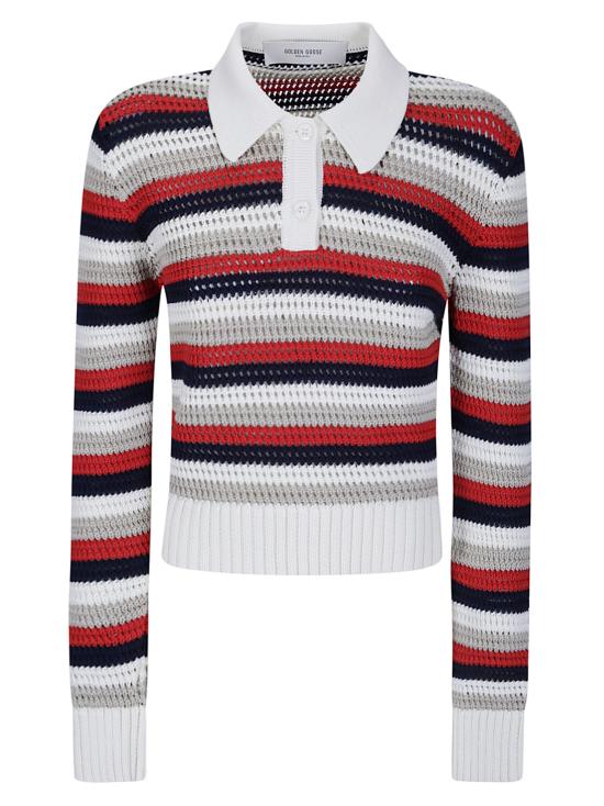 26FW 골든구스 폴로 티셔츠 GWP02857P002680 10575 WHITE RED BLUE
