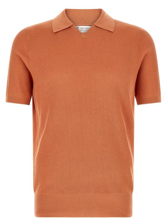 26SS 브루넬로 쿠치넬리 잉글리시 립 코튼 니트 폴로셔츠 M29400015CBI26 Orange