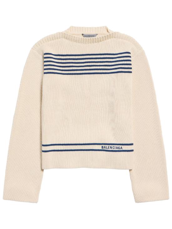 26FW 발렌시아가 리브드 보트넥 스웨터 876806 T3461 4282 NAVY WHITE