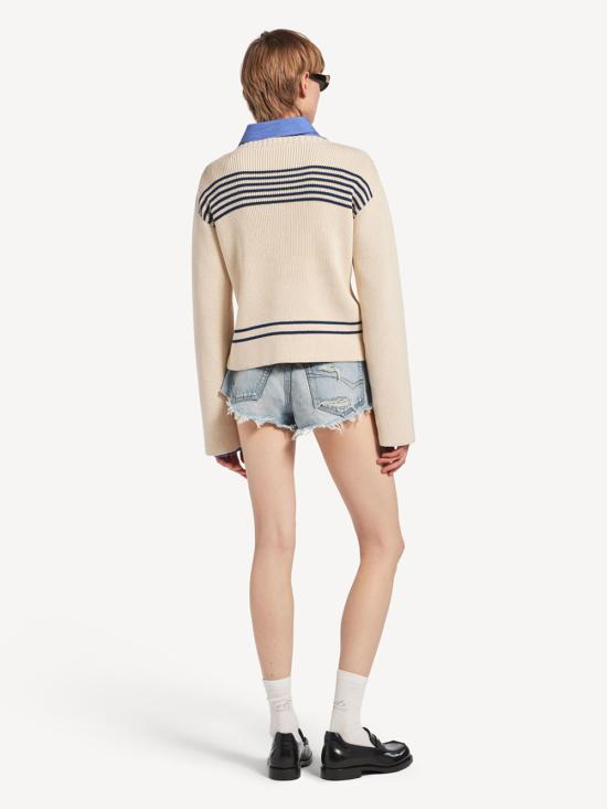 26FW 발렌시아가 리브드 보트넥 스웨터 876806 T3461 4282 NAVY WHITE - BALENCIAGA