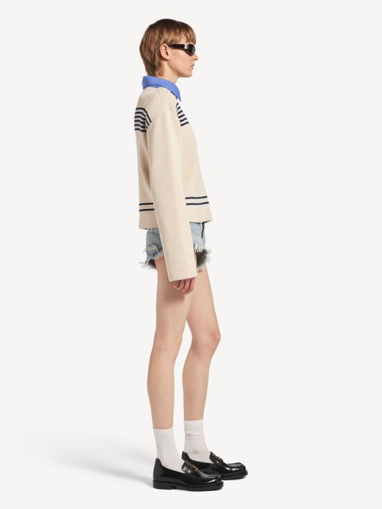 26FW 발렌시아가 리브드 보트넥 스웨터 876806 T3461 4282 NAVY WHITE - BALENCIAGA
