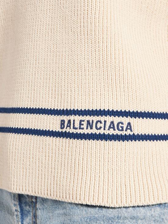 26FW 발렌시아가 리브드 보트넥 스웨터 876806 T3461 4282 NAVY WHITE - BALENCIAGA