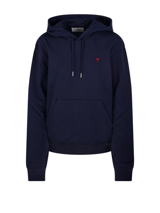 26FW 아미 스몰 하트 로고 루프백 오가닉 코튼 플리스 후드 BFUSW235 730 430 NIGHT BLUE