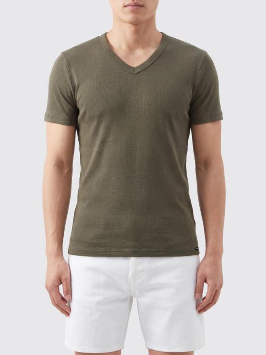 26SS 톰포드 V넥 반팔 티셔츠 T4M091040 302 Military