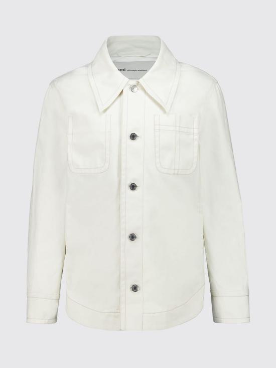 26SS 아미 화이트 코튼 워커 버튼 자켓 UJK874CO0211 100 White - AMI