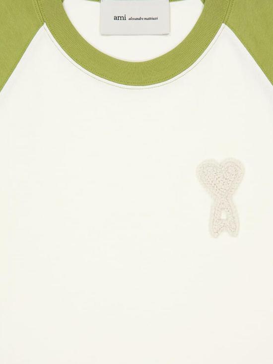 26SS 아미 코튼 아미 드 하트 니트 패치 티셔츠 UTS379726A 041 Beige - AMI