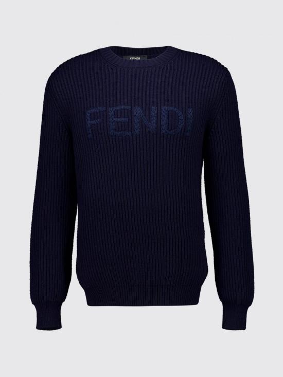 26SS 펜디 맥시 로고 자수 울 리브 니트 스웨터 FZX091AW0C F0N5W Blue - FENDI