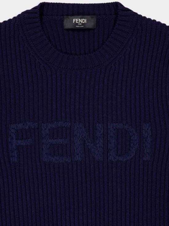 26SS 펜디 맥시 로고 자수 울 리브 니트 스웨터 FZX091AW0C F0N5W Blue - FENDI
