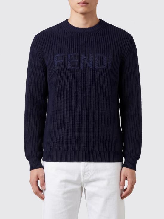 26SS 펜디 맥시 로고 자수 울 리브 니트 스웨터 FZX091AW0C F0N5W Blue