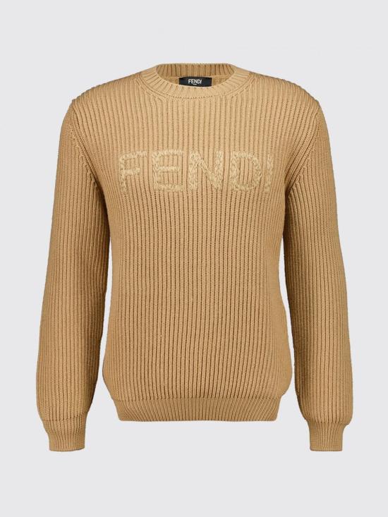 26SS 펜디 맥시 로고 자수 울 리브 니트 스웨터 FZX091AW0C F1UKA Brown - FENDI