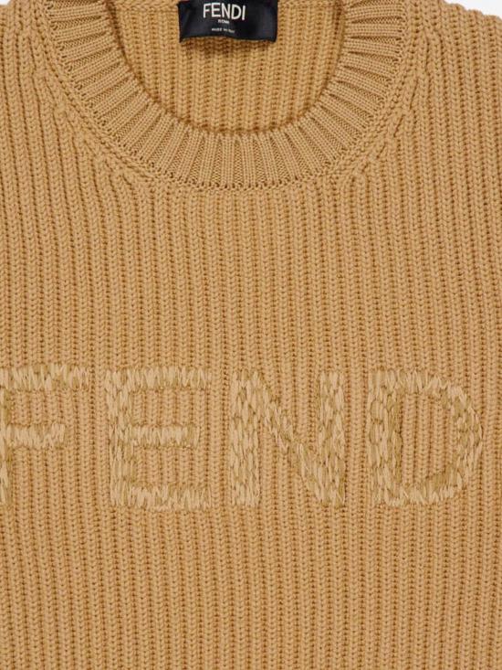 26SS 펜디 맥시 로고 자수 울 리브 니트 스웨터 FZX091AW0C F1UKA Brown - FENDI