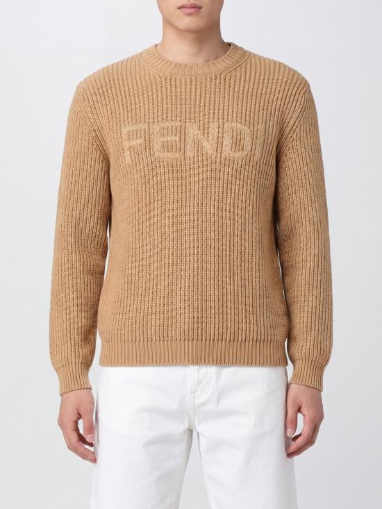 26SS 펜디 맥시 로고 자수 울 리브 니트 스웨터 FZX091AW0C F1UKA Brown