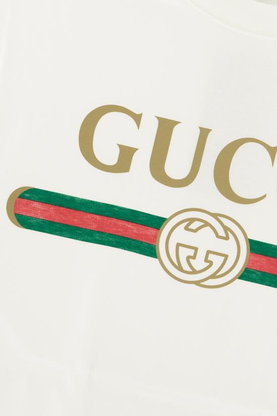 26FW 구찌 로고 프린트 코튼 저지 실크 티셔츠 865015XJHUF 9280 Bianco - GUCCI