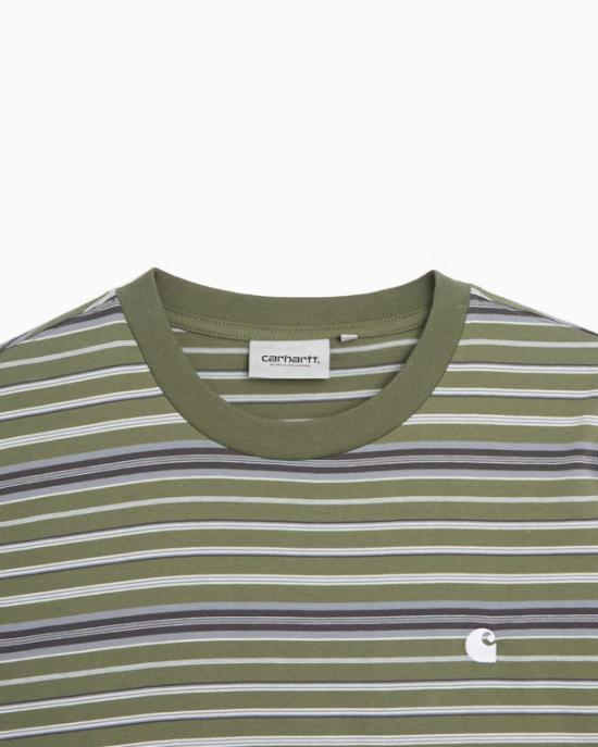 26SS 칼하트 WIP 숏슬리브 제인 티셔츠 I036186 3L1XX ZANE STRIPE DOLLAR GREEN DOM - CARHARTT WIP