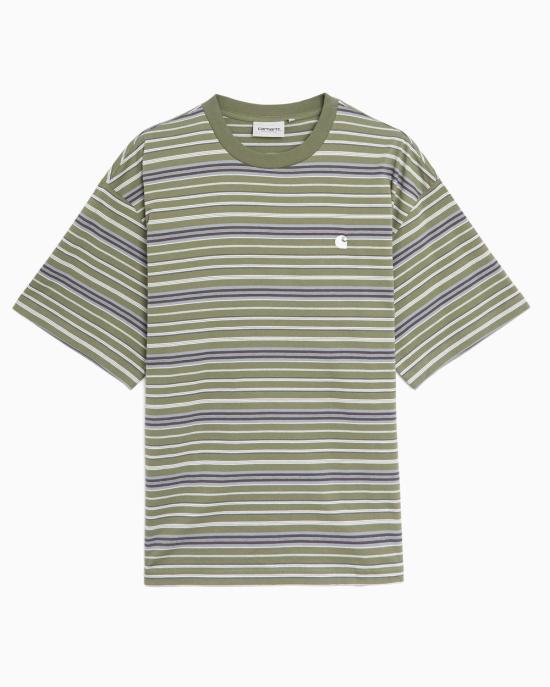 26SS 칼하트 WIP 숏슬리브 제인 티셔츠 I036186 3L1XX ZANE STRIPE DOLLAR GREEN DOM