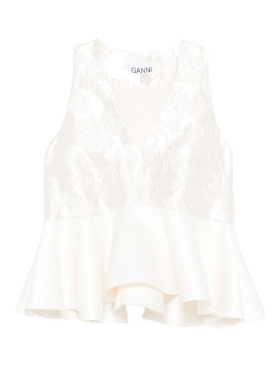 26SS 가니 새틴 클로케 페플럼 슬리브리스 탑 A1040097135 CREAM