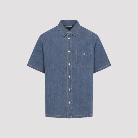 26FW 셀린느 코튼 데님 숏 슬리브 셔츠 코튼 데님 숏 슬리브 셔츠 RC0D7208I 07UO UNION OCEAN - CELINE