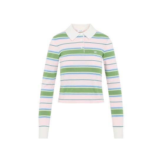 26FW 셀린느 스트라이프 코튼 폴로 스웨터 RY0TF3B21 GKF0 GREEN BLUE PINK - CELINE
